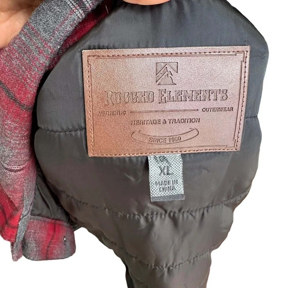 Rugged Elements Men's‎ Red & Grey Plaid Front Snap Shacket with Lining Size: XL